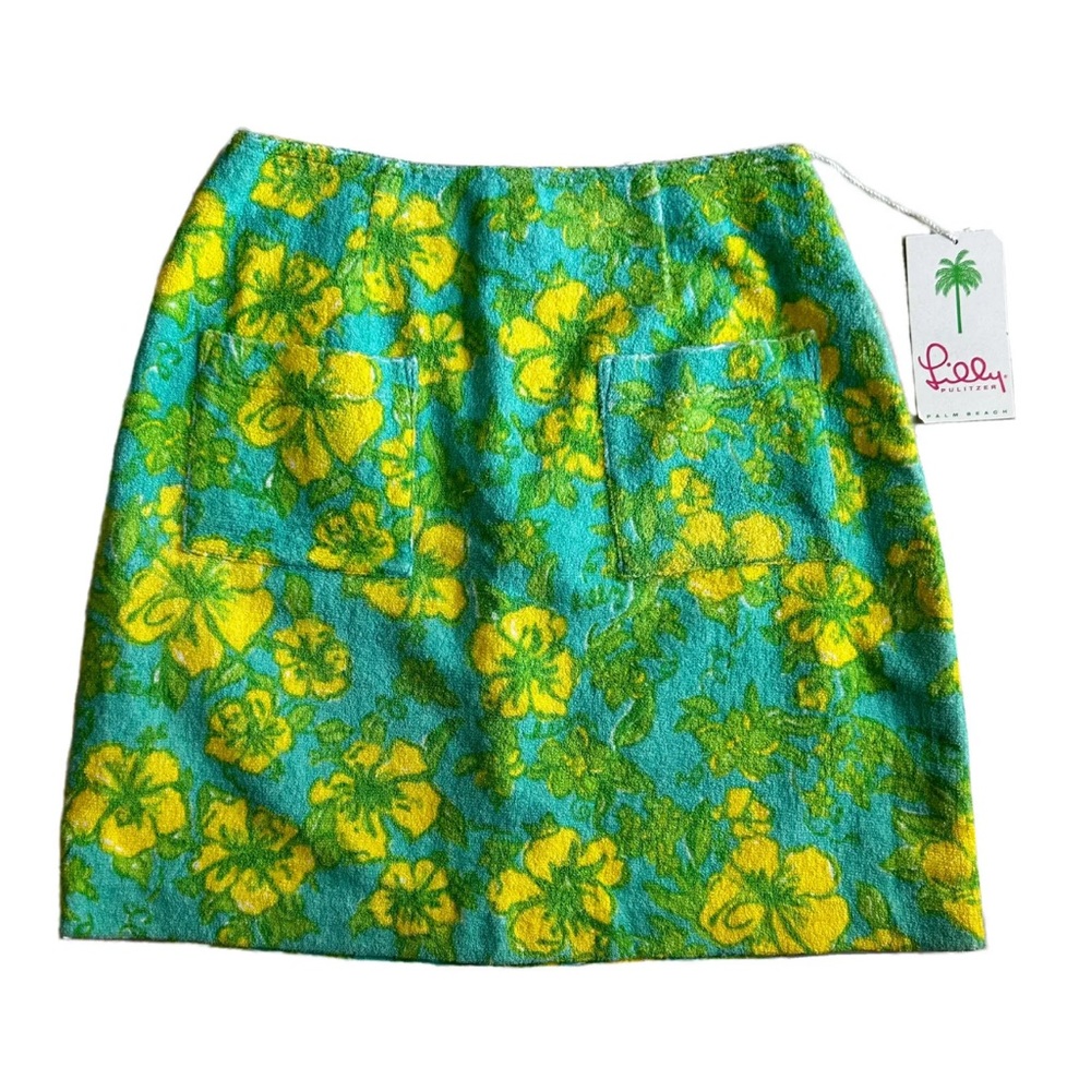 Vtg Lilly Pulitzer Blue Green Hibiscus Terry Cloth Scooter Skirt Size 6 NWT RARE
